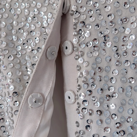 White & Black Dressy Cardigan Silver Sequin 3/4 Sleeve Sweater - Picture 7 of 8